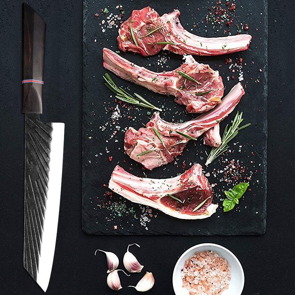 Hand Forged Kitchen Knife Ebony Wood Chopping Knife