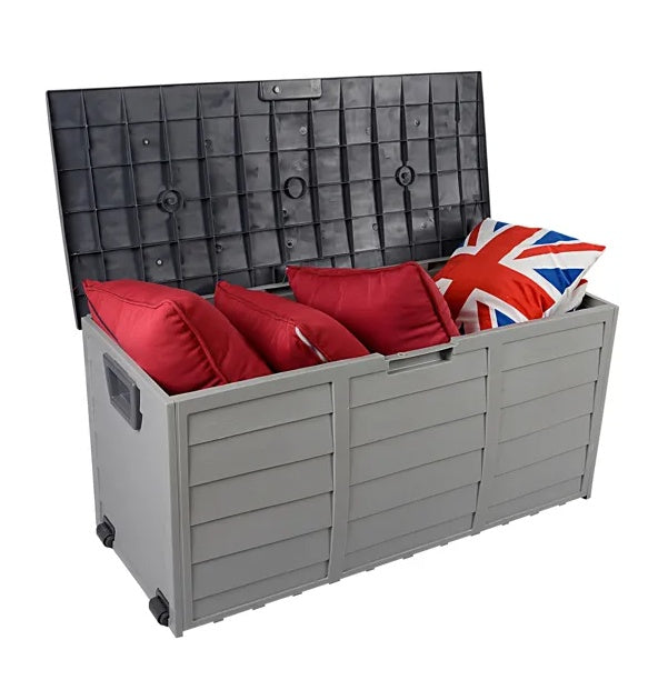 75gal 260L Outdoor Garden Plastic Storage Deck Box Chest Tools Cushions Toys Lockable Seat