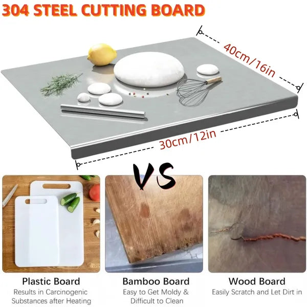 XXL 304 Stainless Steel Cutting Board  Anti-Slip & Mildew-Proof! No More Moldy Wooden Boards | Heavy-Duty & Food-Safe, Easy To Clean – Chop Meat, Knead Dough, Bake Prep All-in-One | Must-Have For Home