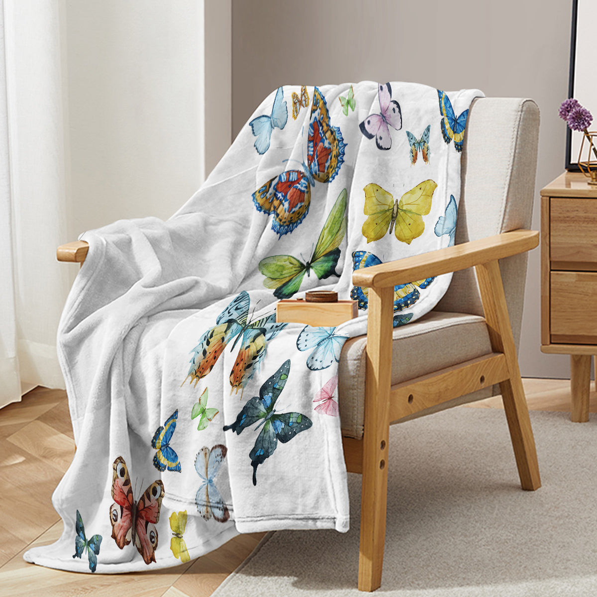1pc Colorful Butterfly Printed Blanket, Skin Friendly Soft Casual Blanket, Cover Blanket, Multi Scene Warm Decorative Blanket, Suitable For All Seasons
