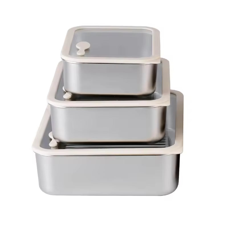 PUCOHOUSE Stainless Steel Food-Grade Storage Containers, Square Freezer And Refrigerator Organizers, Office Lunch Boxes
