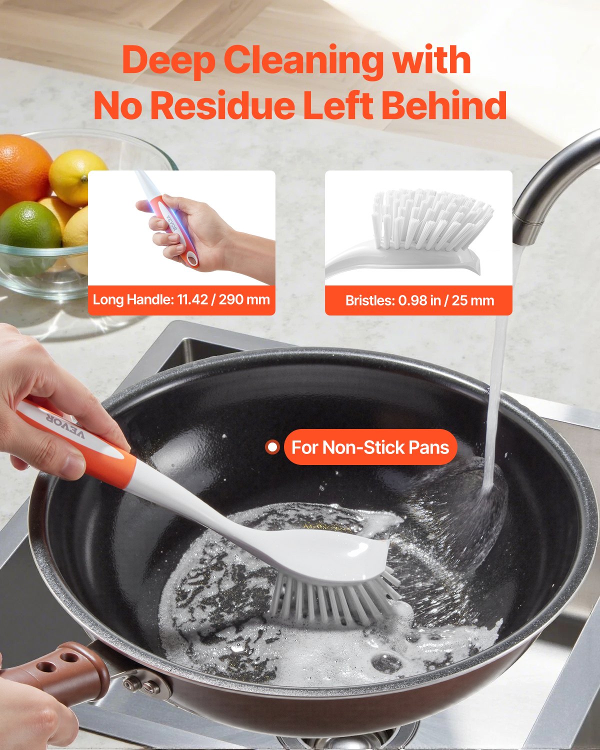 Dish Brush, 4 Pack Kitchen Scrub Brushes With PP Handle, Dish Cleaning Brushes With Curved Bristles, Ideal For Pots, Pans, Sink And Stove, 2 Gray  2 Orange