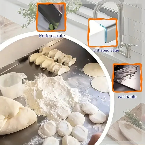 XXL 304 Stainless Steel Cutting Board  Anti-Slip & Mildew-Proof! No More Moldy Wooden Boards | Heavy-Duty & Food-Safe, Easy To Clean – Chop Meat, Knead Dough, Bake Prep All-in-One | Must-Have For Home