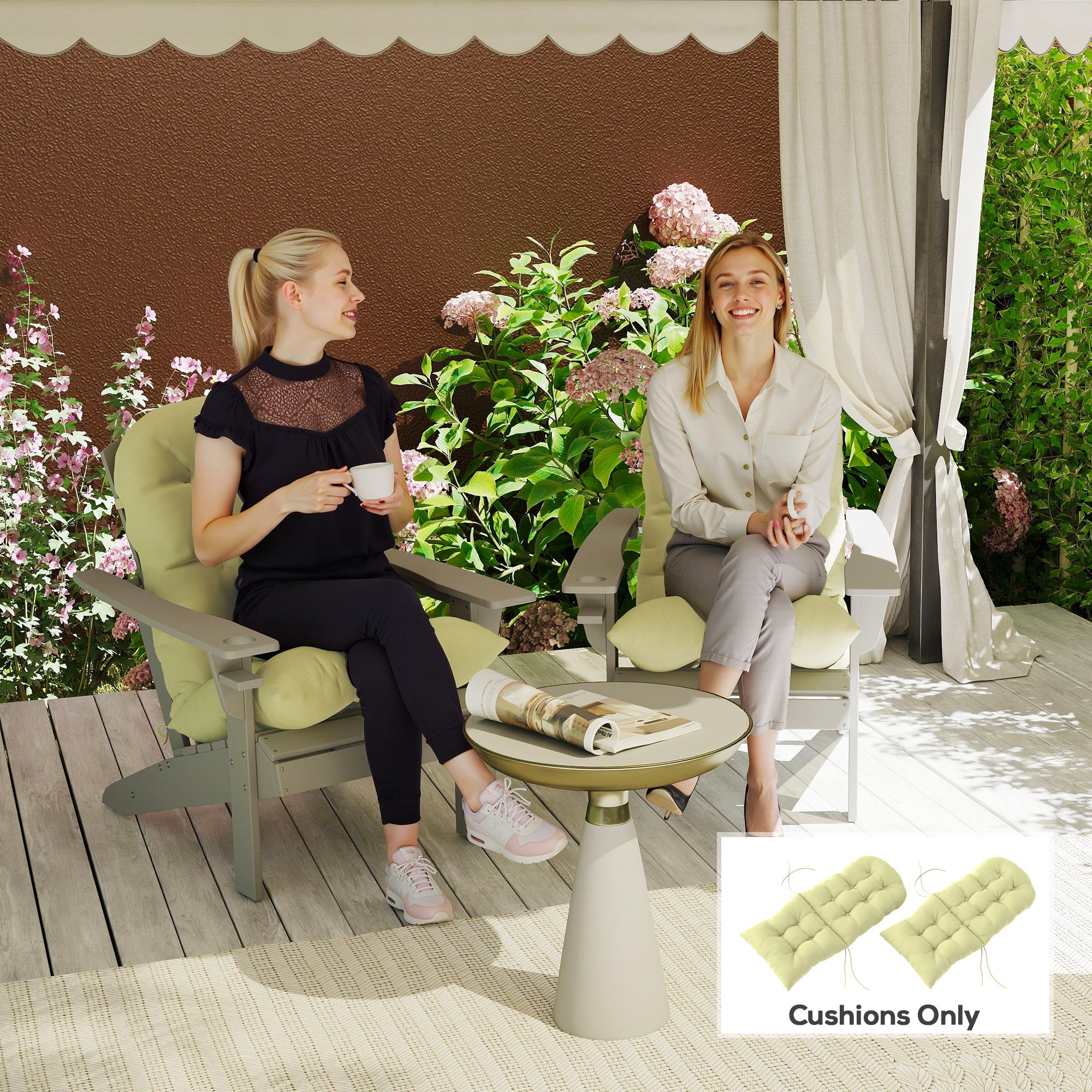 Adirondack Chair Cushions Set Of 2, Tufted High Back Patio Non-Slip Cushions For Adirondack Chairs, Beige