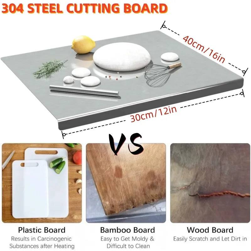 XXL 304 Stainless Steel Cutting Board  Anti-Slip & Mildew-Proof! No More Moldy Wooden Boards | Heavy-Duty & Food-Safe, Easy To Clean – Chop Meat, Knead Dough, Bake Prep All-in-One | Must-Have For Home